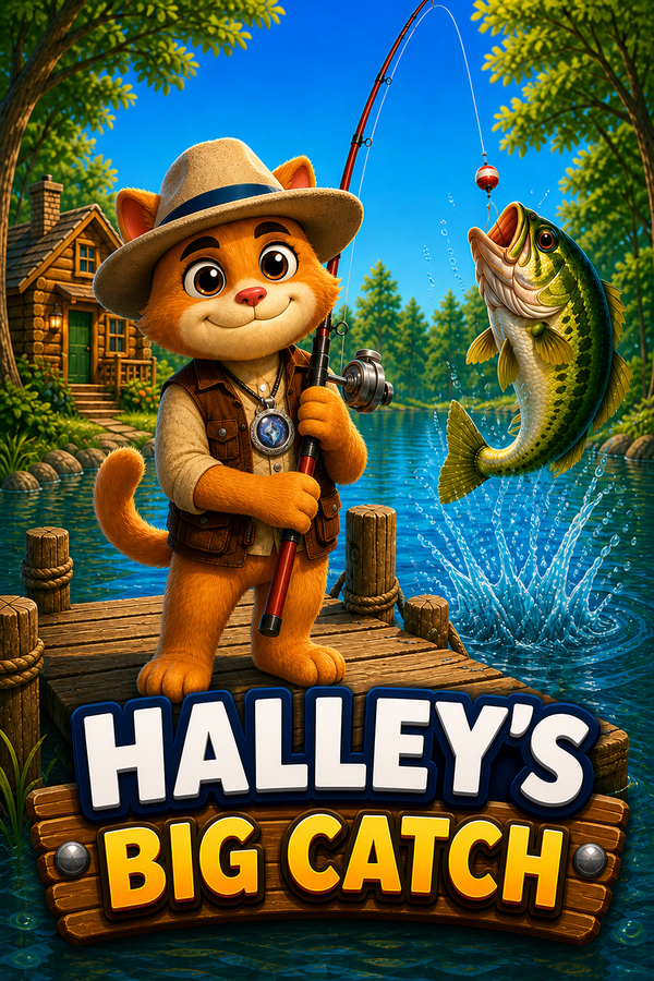 Halley's Big Catch — Halley the fishing cat at Hidden Pond